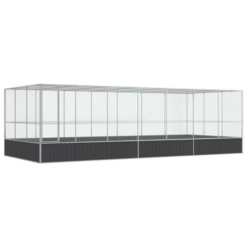 Makastle Bird Aviary with Extension, Easy Assembly, 285.4" x 120.9" x 83.5", Silver and Anthracite, 0.50" x 0.50" Grid, Galvanized Steel, Outdoor