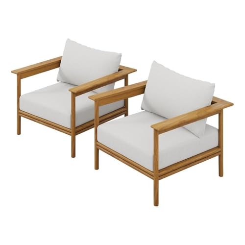 Modway Wren Teak Wood Outdoor Patio Armchair Set of 2 in Natural Sail