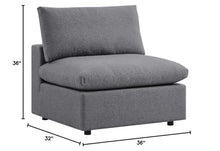 Afuera Living Modern Outdoor Patio Armless Chair, 36" Wide Cushioned Seat, Powder-Coated Aluminum Frame, All-Weather UV-Resistant Gray Fabric Covers, Non-Marking Foot Caps for Porch, Patio, Poolside