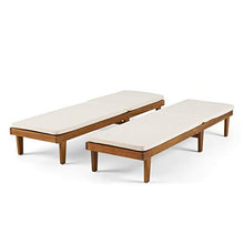 Christopher Knight Home Madge Outdoor Chaise Lounge with Cushion Set of 2 Teak Finish Cream