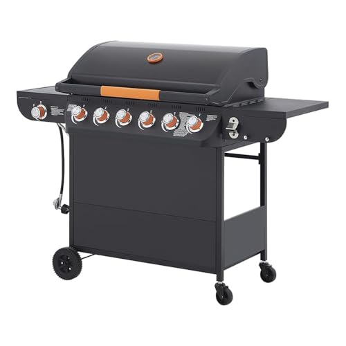 6-Burner Propane Gas Grill, Outdoor BBQ Grill with 12000 BTU Side Burner with Warming Rack, Stainless Steel Grill for Backyard, Patio, Family Party
