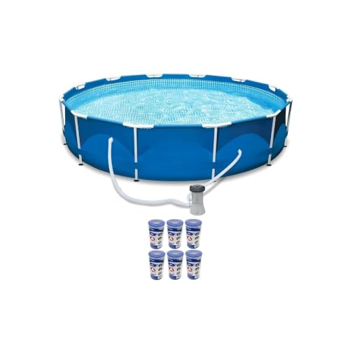 12ft x 30in Metal Frame Round Swimming Pool with Pump & 6 A Filters