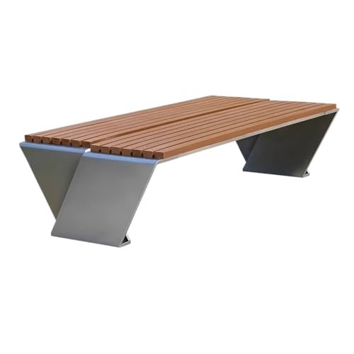 GRFIT Outdoor Bench Stainless Steel Backless Park Chair for Outdoor, Plastic Wood Leisure Bench, Garden Seats Two Rows Garden Bench