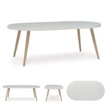 Signature Design by Ashley Seton Creek Casual Aluminum Outdoor Dining Table with Umbrella Hole and Cover Cap, White & Light Brown