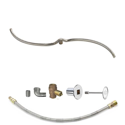 Spotix HPC S-Shaped Fire Pit Burner Kit (FPS-SFIRE48KIT-NG-MSCB), 48x10-Inch Burner, for Use with Rectangle Pan, Match Light, Natural Gas, with Flange, Key, Valve, Flex Line and Fittings
