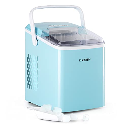 Klarstein Arctic Porter Ice Cube Maker, 12kg/24h, 2 Sizes, Production Time: 8 Minutes, Ice Cubes Per Cycle: 9.2 Litre Water Tank, LCD Display, Timer, Carry Handle, BPA-Free, Blau
