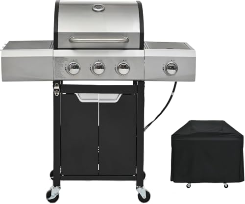 3-Burner Propane Gas Grill with Side Burner & Waterproof Cover - 41,000 BTU
