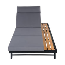 Merax Black Iron Teak Finish Chaise Lounge Set with 4" Thick 4-Fold Cushion with Headrest, 400 lbs Capacity, Adjustable Backrest with Flat Storage Surface for Patio, Poolside, Backyard, Dark Gray