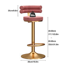 IPSU 360° Swivel Bar Stools Set of 4 Pink Velvet Adjustable Counter Height with Backrest and Footrest