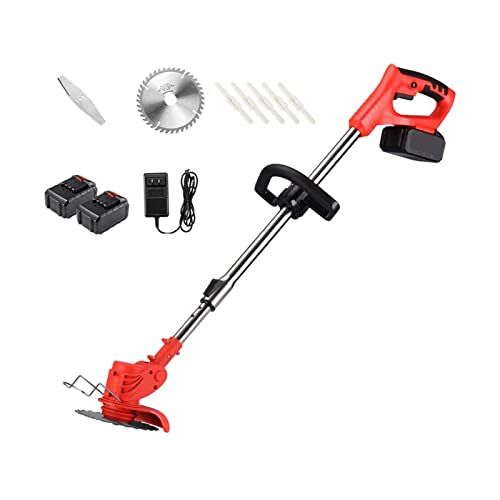 String Trimmer Electric Lawn Mower Small Household Lawn Mower The Best Assistant for Gardens and Farms with Plastic Blade Lithium Battery Charger (42TV/12000ma Battery*2)