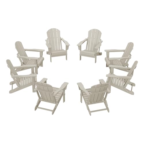 WestinTrends Malibu Malibu Outdoor Folding Poly Adirondack Chair (Set of 8), Sand