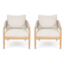 Christopher Knight Home Naomi Set of 2 Patio Acacia Wood Club Chair with Cushion, Handwoven Rope Lounge Chair Outdoor for Porch/Backyard, Stylish Garden Seating with Curved Backrest, Beige+Light Brown