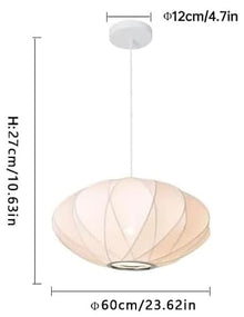 zhongheng Italian Simplicity Style Silkworm Cocoon Pendant Light Post Modern Single Head Lantern Flat Shape Lamp White for Caffe House Dining Room Showroom Hollow Hanging Luminaire(23.6in)