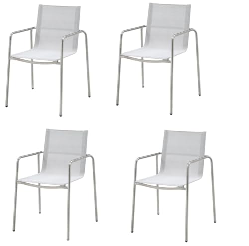 HomeRoots Set of Four Light Gray Steel Sling Outdoor Arm Chairs