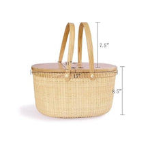 Exquisite Handmade Rattan Picnic Basket with Solid Wood Lid, Large-Capacity Portable Picnic Basket for Outdoor & Household Use (Black Walnut, 15" x 11" x 8.5")(White Cork) (White Cork 15*11*8.5in)