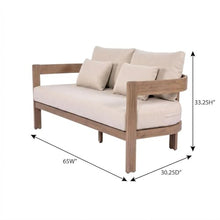 Outdoor Escape Beige Fabric Upholstered 65-Inch Outdoor Patio Loveseat, Cushioned Seat, Contemporary Style, Durable Construction for Outdoor Living