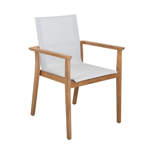 POVL Outdoor Menlo Stacking Sling Dining Armchair - Indonesian Grade A Teak, Weather Resistant Chair with Comfortable Seat for Patio, Deck, Garden & Balcony - Pack of 6