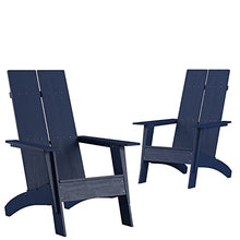 Flash Furniture Set of 2 Sawyer Modern 2-Slat Back Adirondack Chairs - Navy Blue All-Weather Poly Resin Lounge Chairs