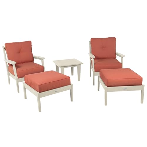 highwood Lehigh 5-Piece Deep Seating Set, with Sunbrella Cushions in Canvas Persimmon, Whitewash Frame