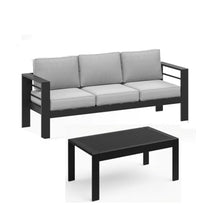 callmego Stylish All-Weather Metal Patio Ottoman with Thick Cushioned Seat for Outdoor Living Spaces and Backyard Relaxation (Black+ Gray + Olefin)