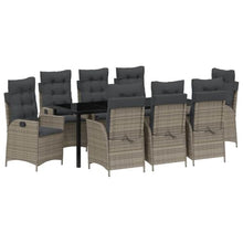 LKJVFCPW 9-Piece Outdoor Garden Dining Set with Cushions, Poly Rattan Patio Furniture Table and 8 Chairs, Weather-Resistant Backyard Seating, Grey