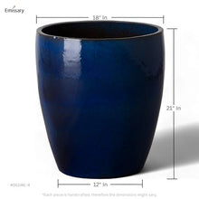 Emissary Home and Garden Bullet 18 in. Blue Ceramic Round Planter (18 in. L x 18 in. W x 21 in. H) with Drainage Hole