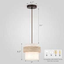 zhongheng Small Pendant Light 7in Japandi Natural Travertine Stone Lampshade, Nordic Lighting Fixture for Kitchen Island Dining Room Bedroom Cafe (Bulb Included)