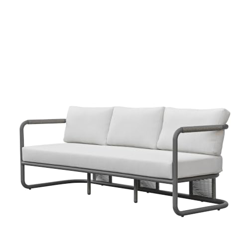 Dorado 82 in. Outdoor Sofa in Black Metal with Off-White Olefin Cushions
