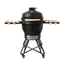 26in Ceramic BBQ Grill, Ceramic Smoker with Stainless Steel Grates,Thermometer, 2 Wooden Handle,Outdoor Cooking,Camping,Picnic(A,26in)