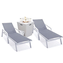 LeisureMod Marlin Modern Outdoor Chaise Lounge Chair Set with Fire Pit Table Dark Grey
