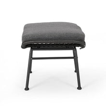 Benzara Margo Outdoor Ottoman Set of 2, 24 Inch Iron with Cushion Gray Black
