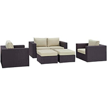 Modway Convene Wicker Rattan 5-Piece Outdoor Patio Furniture Set with Cushions in Espresso Beige