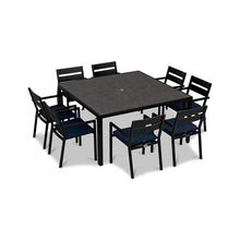 Lakeview Outdoor Designs Calm Bay 9 Pc Square Aluminum Dining Set in Black/Spectrum Indigo