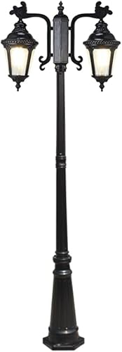 iumLeap Outdoor Lamp Post Light,210Cm 82.67In Outdoor Garden Pillar Post Light Aluminum Path Pillar Lamp Glass Lantern 2-Head Bollard Path Lamp Wate(Black-290CM(114.17in))