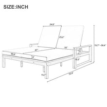Merax Outdoor Double Lounge Chair with 5-Position Adjustable Backrest for Each Seat, Wood Patio Chaise Lounge with Armrests & Removable Cushions for Patio Poolside Garden, All-Weather, Grey