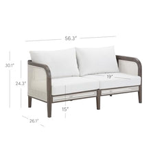 Nathan James Twila Boho Outdoor Loveseat for Porch or Patio with Rattan Arms, Outdoor Sofa with Solid Wood Frame, Linen White