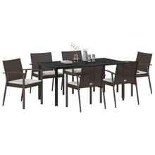 DYRJDJWIDHW Modern 7-Piece Outdoor Dining Set, Brown and Black PE Rattan Patio Furniture with Table and Chairs, UV Resistant All-Weather Garden Set for Terrace, Backyard, Poolside