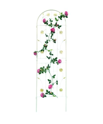 Decorative Metal Garden Trellis for Climbing Plants, Rustproof Flower Support with Bird,Leaves,Flowers,for Ivy,Rose,Morning Glory,Jasmine,Grape,Blackberry,Cucumber,Beans,Peas (Cream White,4)