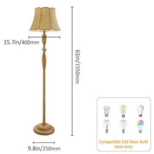 MECOLA French Retro Standing Light Handmade Linen Shade Living Room Wooden Floor Lamp with Foot Switch Farmhouse Floor Lamps E27 Bedside Reading Light