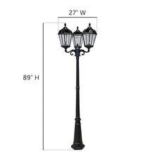 Gama Sonic Royal Bulb Solar Lamp Post Light Kit, 89 inch Tall, Outdoor Triple Head Black Cast Aluminum, Rain Water Glass Light Pole, Warm White 2700K 98B50003 (Upgraded Panel)