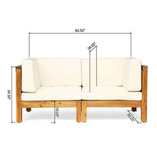 GDFStudio Outdoor Sectional Loveseat Set | 2-Seater | Acacia Wood | Water-Resistant Cushions | Teak and Beige