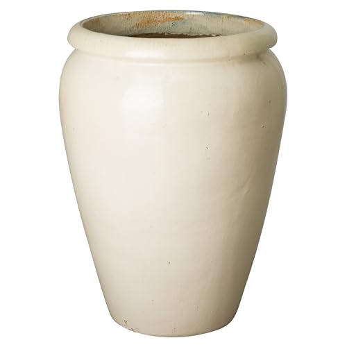 Emissary 28in Distressed Cream Stoneware Round Planter