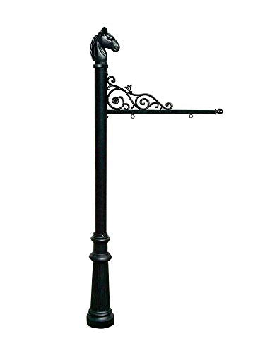 Qualarc REPST-801-BL Prestige Powder Coated Aluminum Real Estate, Business and Yard Sign,Horse Head Finial & Fluted Base in Black, Ships in 2 boxes
