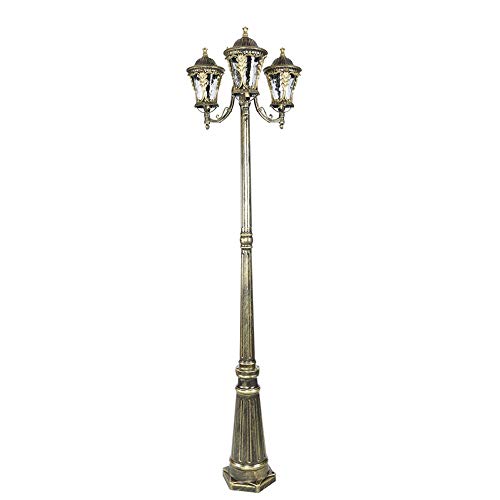 Coutyard Glass Lantern E27 3-Lights Retro Outdoor Street High Pole Column Lamp European Antique Ip54 Waterproof Garden Pillar Light Path Lawn Landscape Decorative Pos(Height 3.1m)