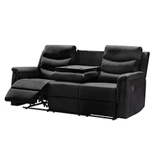 Eafurn Black Faux Leather Recliner Loveseat Sofa with Console 78.74