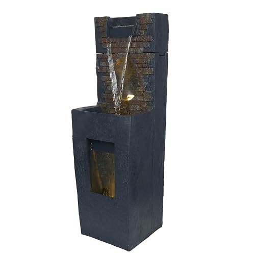 Alpine Corporation TZL398 40" Stone Wall Cascading Fountain with LED Lights, Elegant Outdoor Water Feature for Garden, Patio, Backyard & Home Decor, Relaxing Waterfall Fountain, Gray