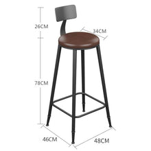 GMWXJKKL Bar Chairs Brown Bar Stool with Backrest Iron Retro High Chair Multi Bars Stools(X-Large)