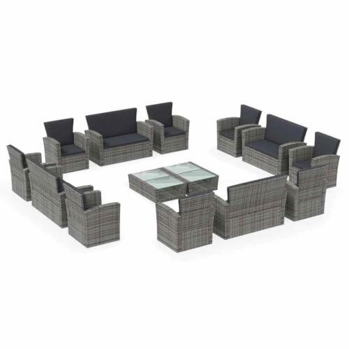 MNCVXAXG 16 Piece Patio Lounge Set with Cushions Poly Rattan Gray