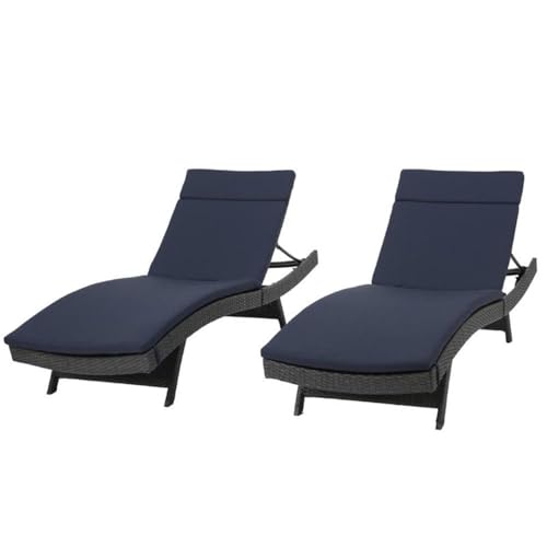 Noble House Salem Outdoor Adjustable Wicker Chaise Lounge Set of 2 Grey