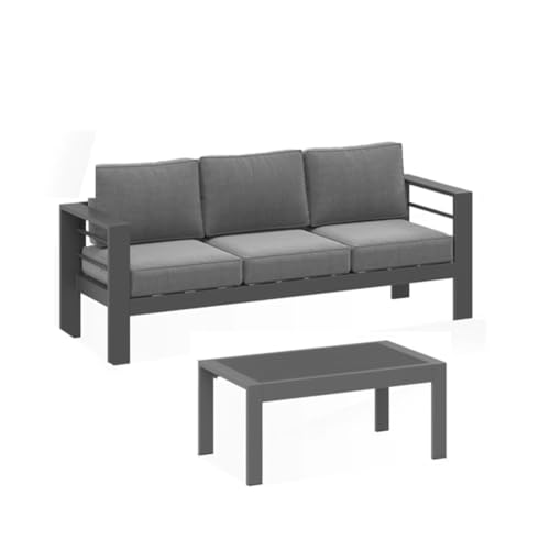 callmego Stylish All-Weather Metal Patio Ottoman with Thick Cushioned Seat for Outdoor Living Spaces and Backyard Relaxation (Gray+Gray + Olefin-3)